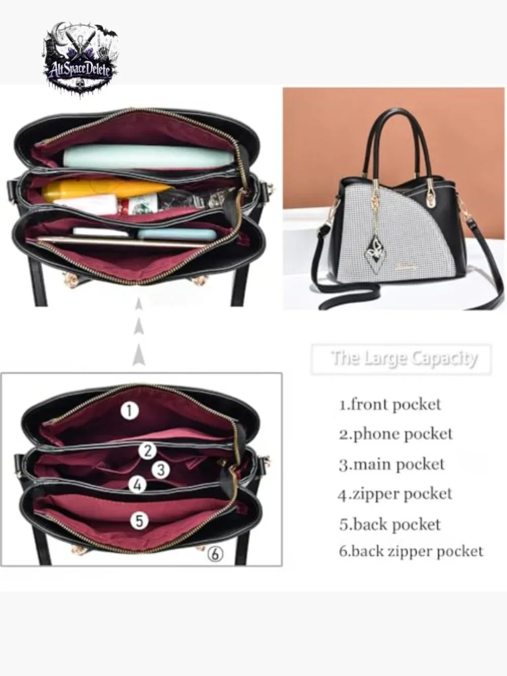 Synthetic Leather Satchel Tote with Adjustable Strap, 3 Compartments_6